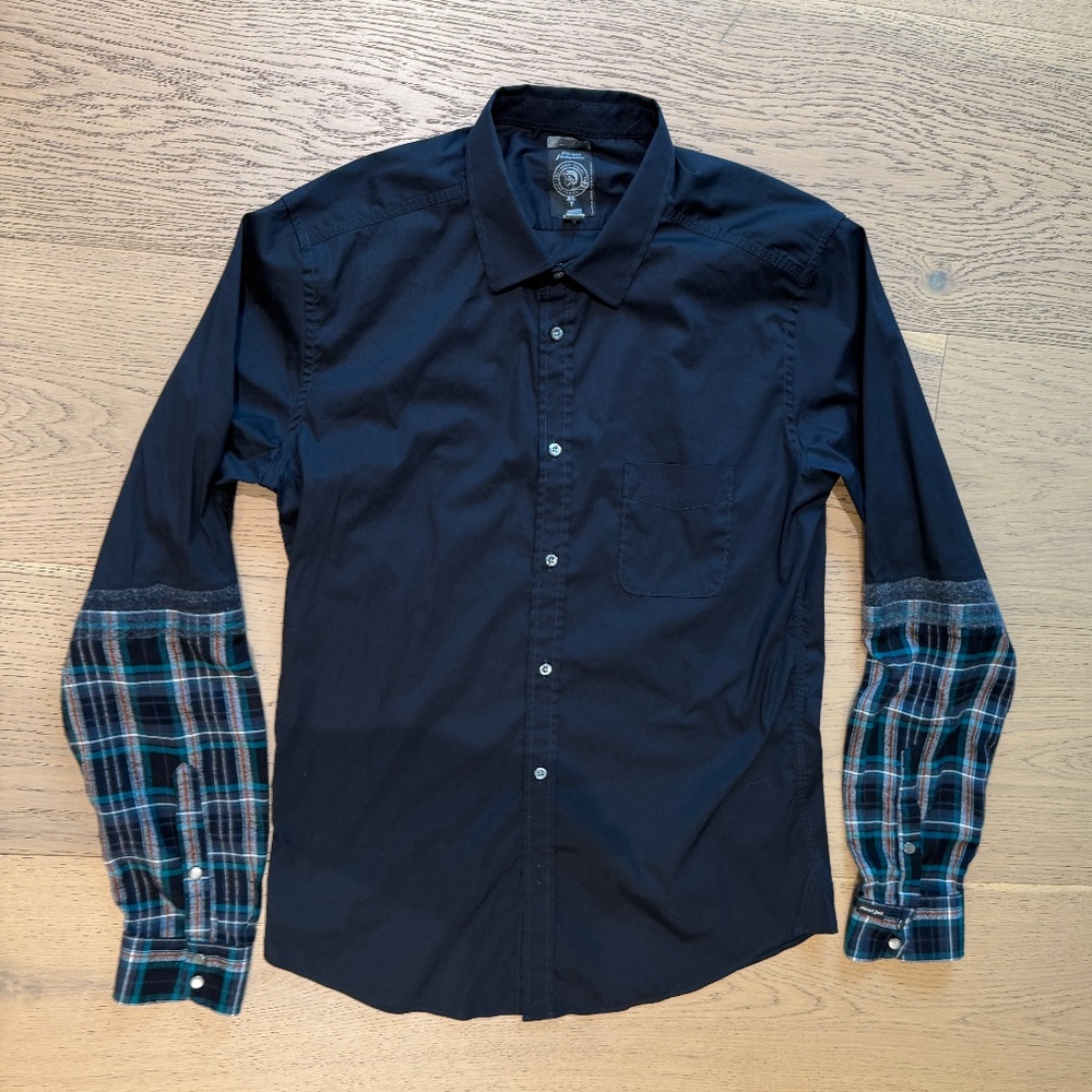 Deisel Black button up shirt with plaid arms